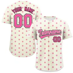 Cream Pink Polka Dot Graffiti Authentic Baseball Jersey 1