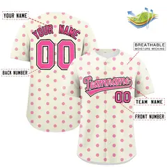 Cream Pink Polka Dot Graffiti Authentic Baseball Jersey 2