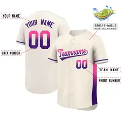 Cream Pink-Purple Gradient Side Authentic Baseball Jersey 2