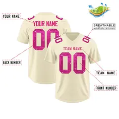 Cream Pink Sequin Lettering Moisture-Wicking Football Jersey 2