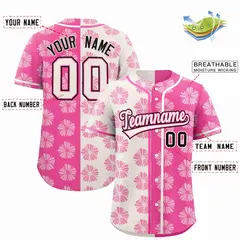 Cream Pink Split Flower Graffiti Authentic Baseball Jersey 2