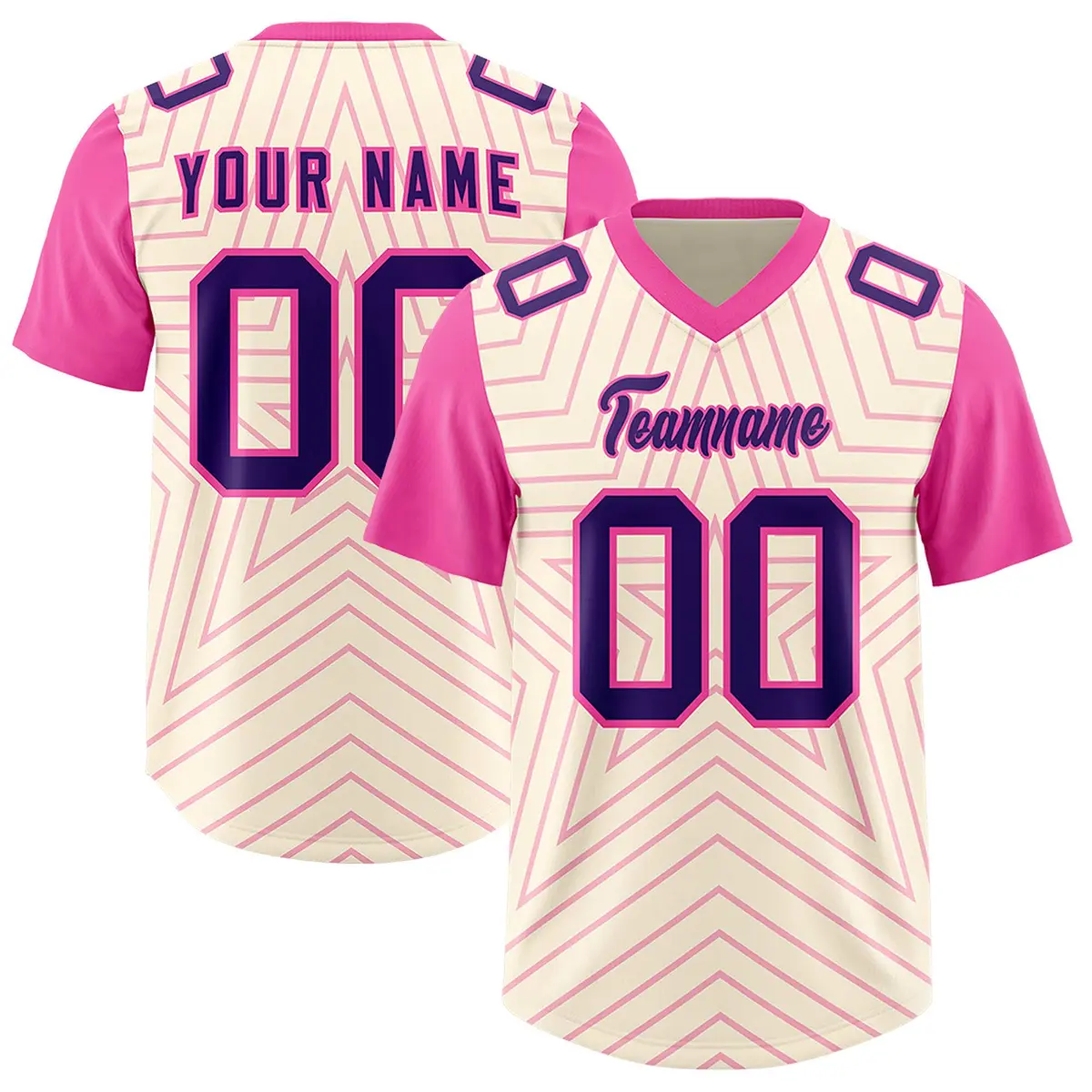 Cream Pink Star Pattern Raglan Football Jersey