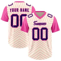 Cream Pink Star Pattern Raglan Football Jersey 1