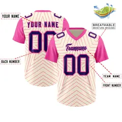 Cream Pink Star Pattern Raglan Football Jersey 2
