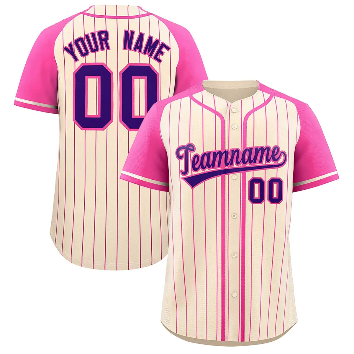Cream Pink Stripe Raglan Sleeves Fashion Baseball Jersey