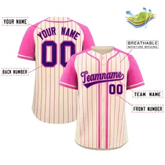 Cream Pink Stripe Raglan Sleeves Fashion Baseball Jersey 2