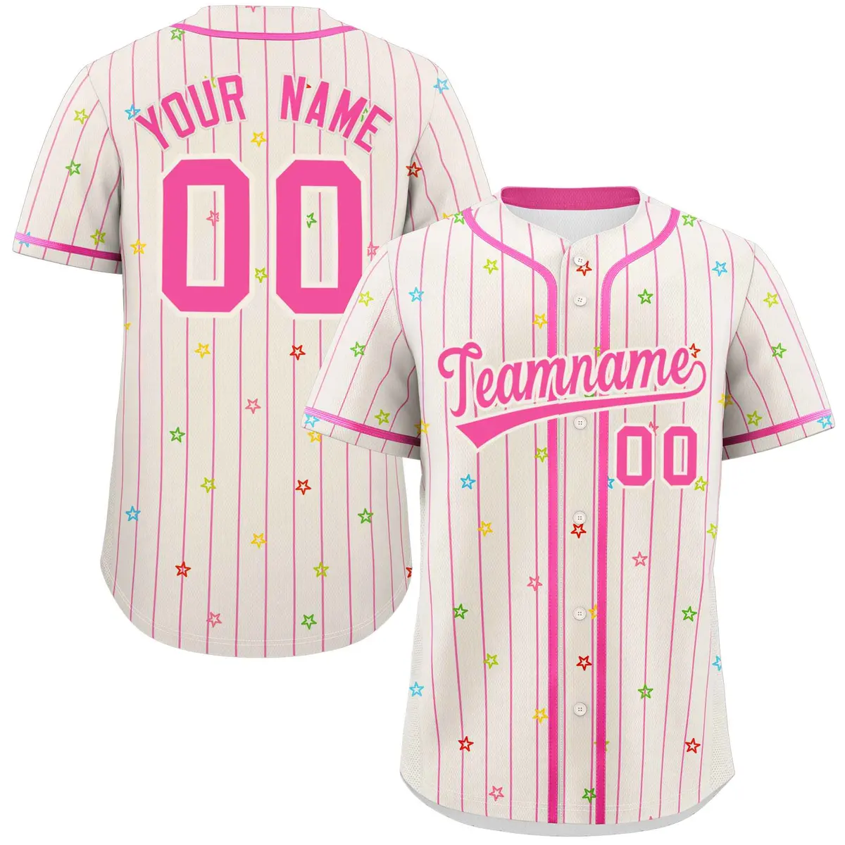 Cream Pink Stripe Star Pattern Authentic Baseball Jersey