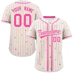 Cream Pink Stripe Star Pattern Authentic Baseball Jersey 1