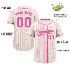 Cream Pink Stripe Star Pattern Authentic Baseball Jersey 2