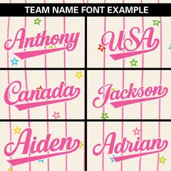 Cream Pink Stripe Star Pattern Authentic Baseball Jersey 3
