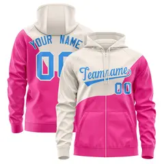 Cream Pink Wave Color Block Varsity Full-Zip Letterman Jacket Hoodie 1