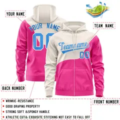 Cream Pink Wave Color Block Varsity Full-Zip Letterman Jacket Hoodie 4