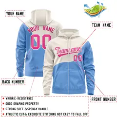 Cream Powder Blue Color Block Wave Varsity Letterman Jacket Hoodie 4