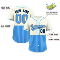 Cream Powder Blue Half Stripe Authentic Baseball Jersey 2