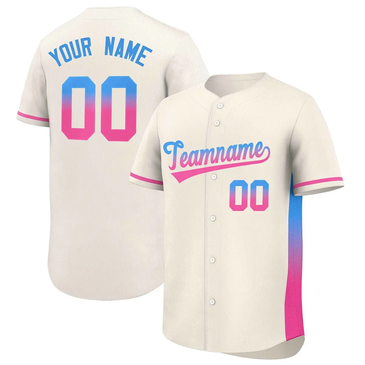 Cream Powder Blue-Pink Gradient Side Baseball Jersey