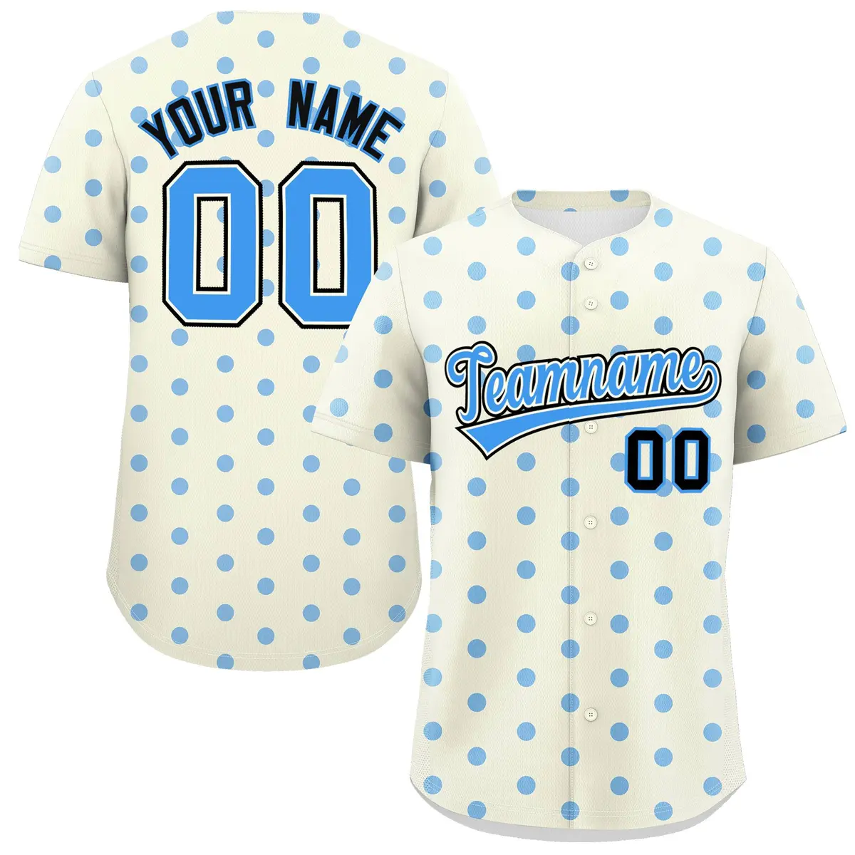Cream Powder Blue Polka Dot Graffiti Baseball Jersey