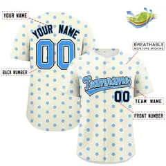 Cream Powder Blue Polka Dot Graffiti Baseball Jersey 2