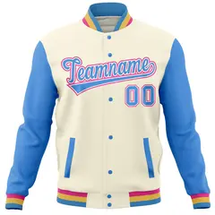 Cream Powder Blue Raglan Full-Snap Varsity Letterman Baseball Jacket 5