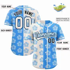 Cream Powder Blue Split Flower Graffiti Baseball Jersey 2