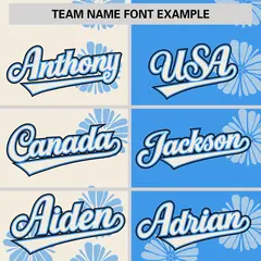 Cream Powder Blue Split Flower Graffiti Baseball Jersey 3