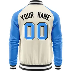 Cream Powder Blue Varsity Full-Zip Raglan Letterman Baseball Jacket 6