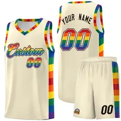 Cream Pride Month LGBT Rainbow Basketball Jersey