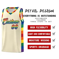 Cream Pride Month LGBT Rainbow Basketball Jersey 2