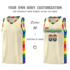 Cream Pride Month LGBT Rainbow Basketball Jersey 3