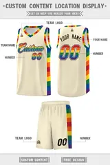 Cream Pride Month LGBT Rainbow Basketball Jersey 5