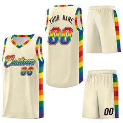 Cream Pride Month LGBT Rainbow Basketball Jersey 6