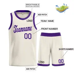 Cream Purple Classic Sets Sports Basketball Uniform Jersey 3