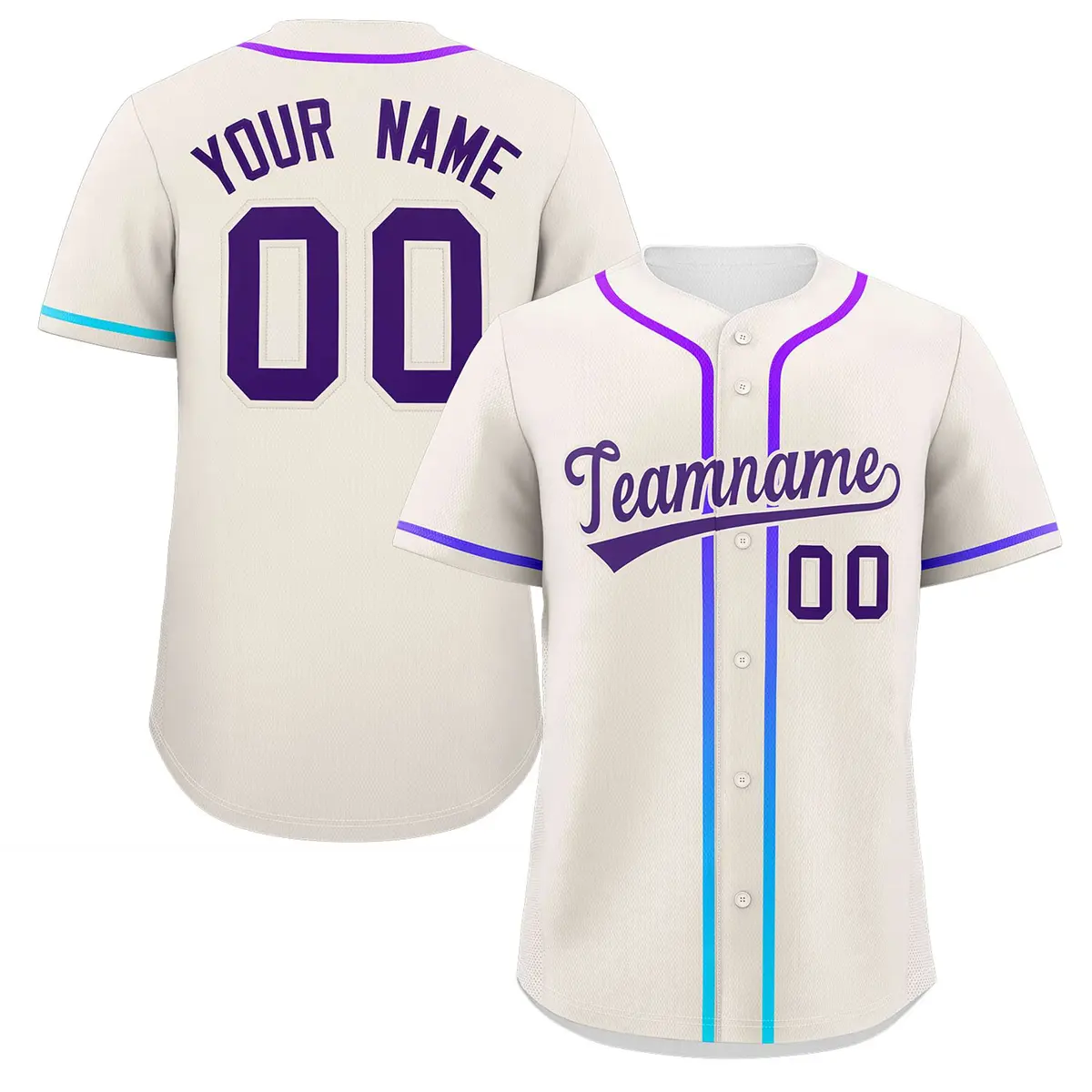 Cream Purple Gradient Ribbed Authentic Baseball Jersey