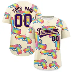 Cream Purple Graffiti Pattern Lightweight Baseball Jersey 1