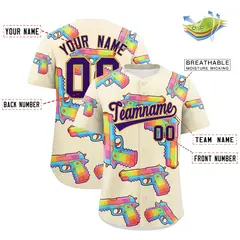 Cream Purple Graffiti Pattern Lightweight Baseball Jersey 2