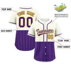 Cream Purple Half Stripe Authentic Baseball Jersey 2