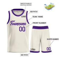 Cream Purple Heal Classic Sets Basketball Jersey 3