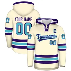 Cream Purple Lace-Up Neck Hockey Hoodie Classic Style 1