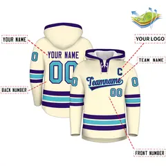 Cream Purple Lace-Up Neck Hockey Hoodie Classic Style 2