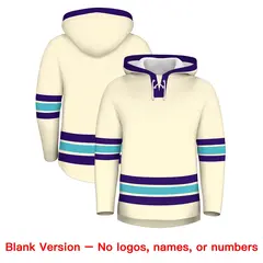 Cream Purple Lace-Up Neck Hockey Hoodie Classic Style 7