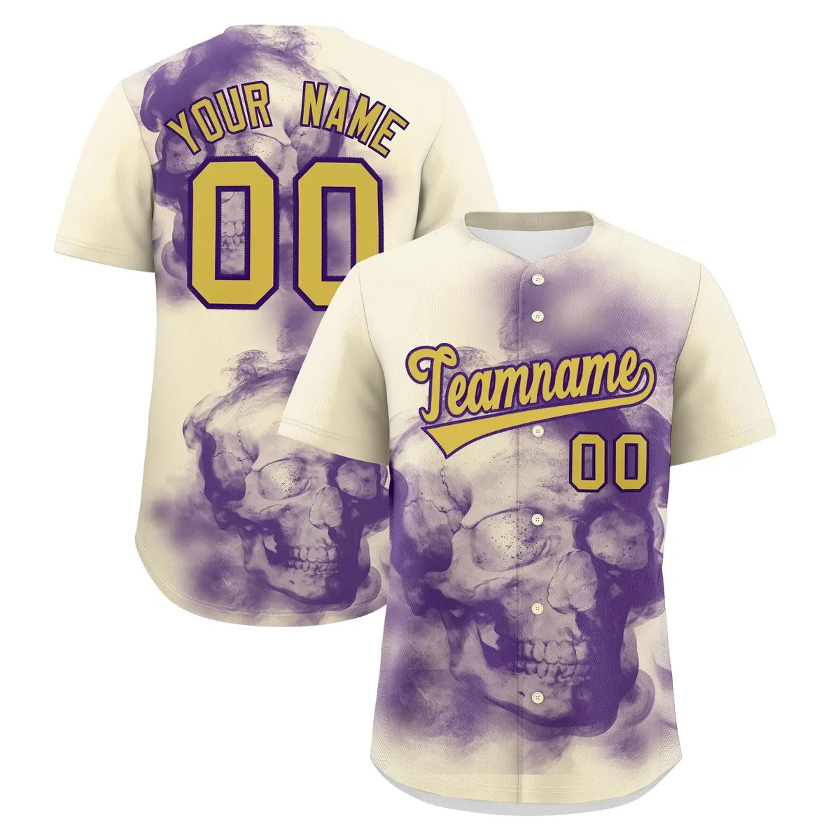 Cream Purple Old Gold Skeleton Graffiti Baseball Jersey