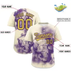 Cream Purple Old Gold Skeleton Graffiti Baseball Jersey 2
