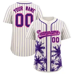 Cream Purple Pinstripe Coconut Tree Baseball Jersey