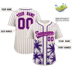Cream Purple Pinstripe Coconut Tree Baseball Jersey 2