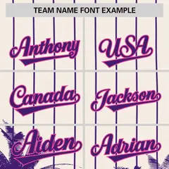Cream Purple Pinstripe Coconut Tree Baseball Jersey 3