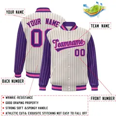 Cream Purple Pinstripe Raglan Varsity Letterman Jacket 2