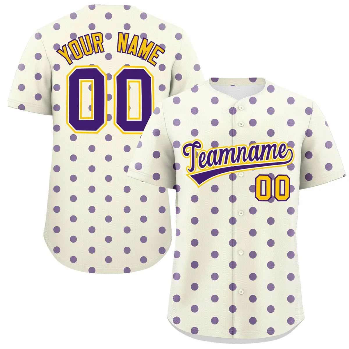 Cream Purple Polka Dot Graffiti Authentic Baseball Jersey