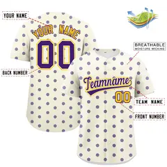 Cream Purple Polka Dot Graffiti Authentic Baseball Jersey 2