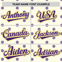 Cream Purple Polka Dot Graffiti Authentic Baseball Jersey 3