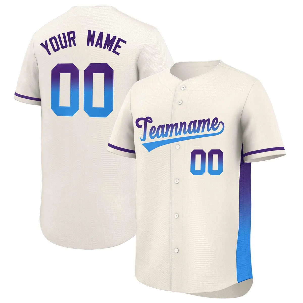 Cream Purple-Powder Blue Gradient Side Baseball Jersey