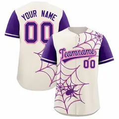 Cream Purple Spider Web Raglan Authentic Baseball Jersey